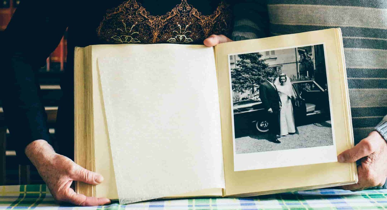 close-up of wedding album